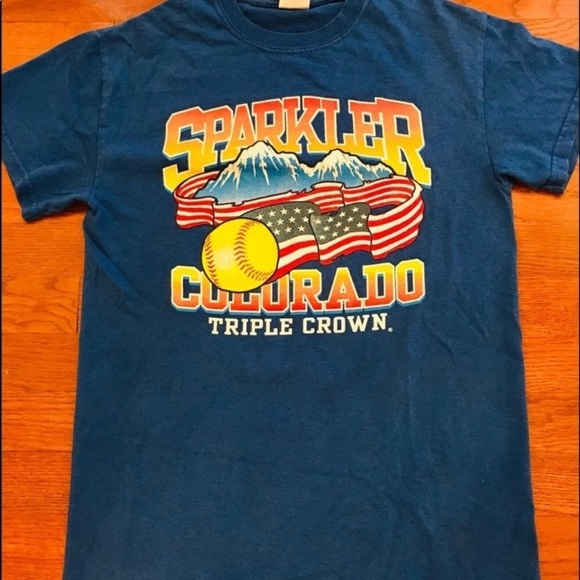 COLORADO SPARKLER TRIPLE CROWN BASEBALL SUMMER SHIRT SMALL BLUE - Picture 1 of 4